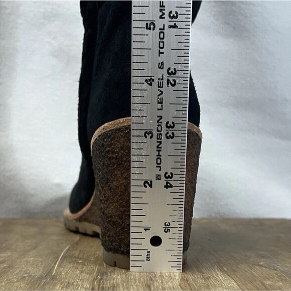 Coach Keely Knee Boots Suede Leather Shearling Lined Wedge Heel Womens 6.5 Black - Picture 15 of 16